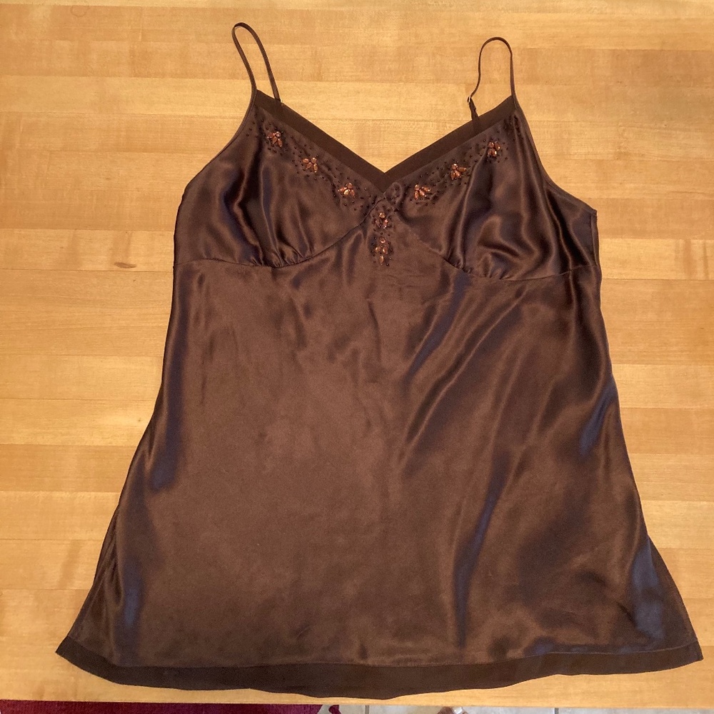 METRO 7 Silk Beaded Camisole in Coffee, Size 16W